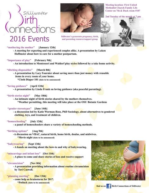 Stillwater Birth Connections 2016 Events